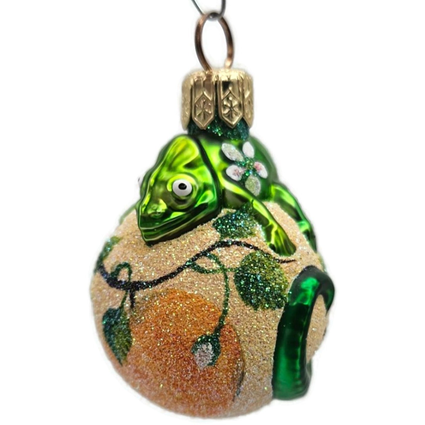 Patricia Breen Miniature Chameleon Peach Flowers Spring Christmas Tree Ornament
