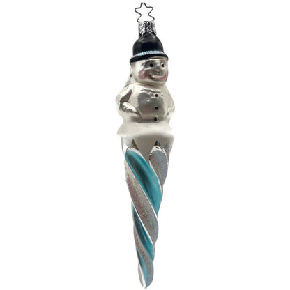 Inge Glas Snowman Icicle Blue White German Glass Christmas Ornament 7 inch