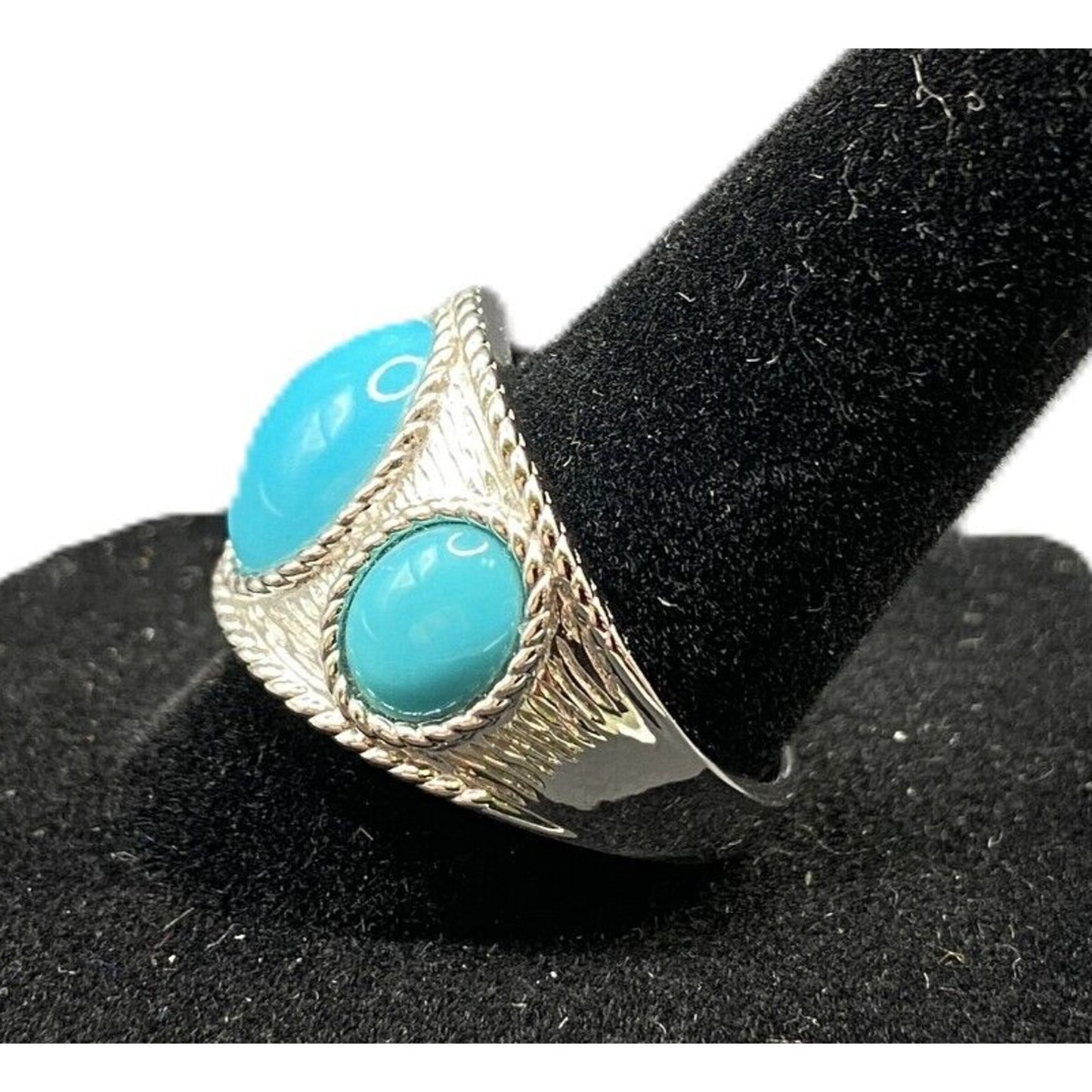 Sleeping Beauty Turquoise Ring EA 925 Sterling Silver Round Cocktail Size 8.25
