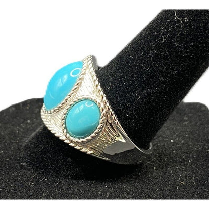 Sleeping Beauty Turquoise Ring EA 925 Sterling Silver Round Cocktail Size 8.25