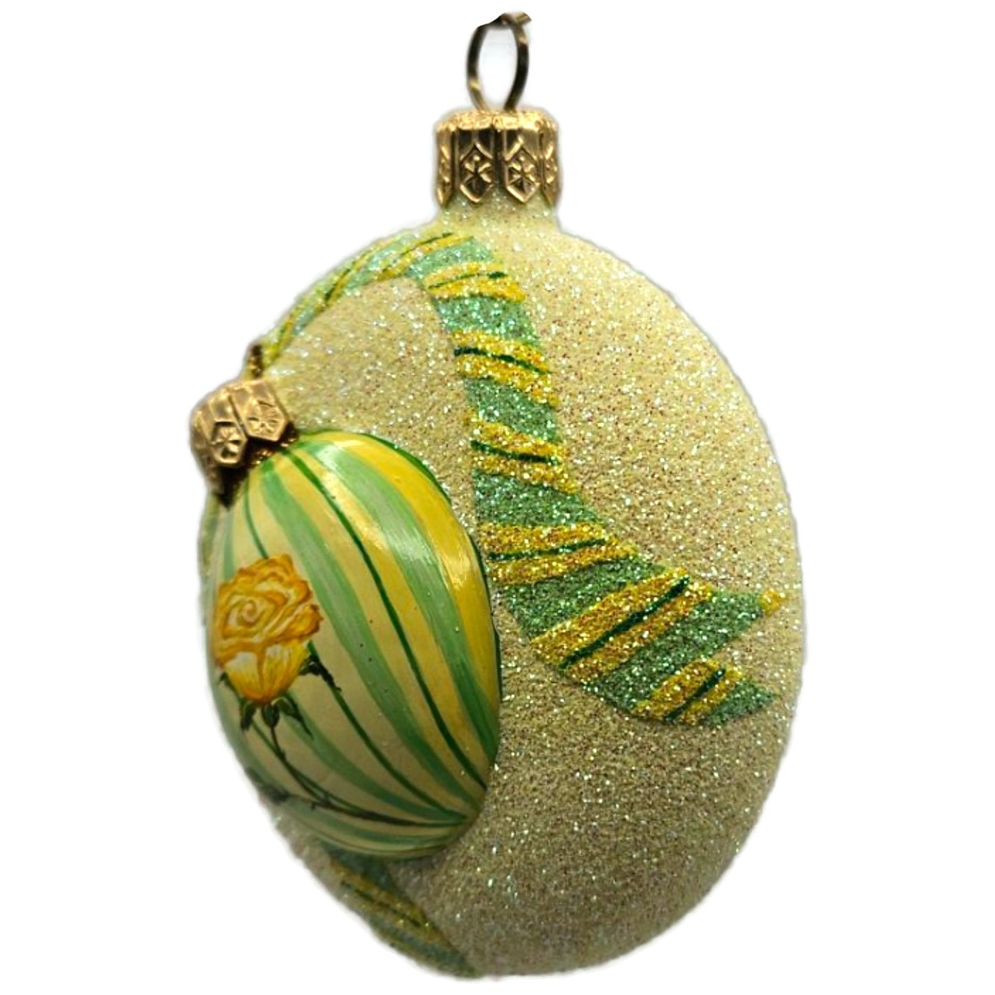 Patricia Breen Ornamental Medallion Yellow Roses Stripe Spring Ornament NM 2737