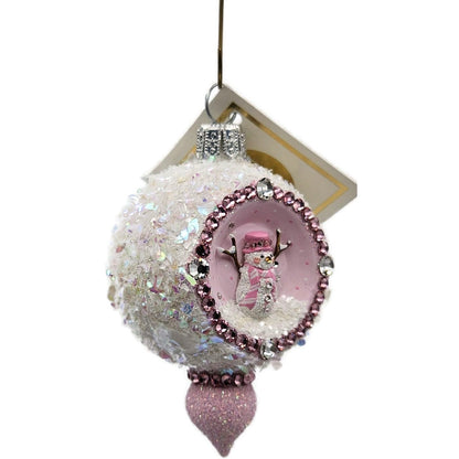 Patricia Breen Memento Reflector Snowman Pink Christmas Tree Ornament HCB
