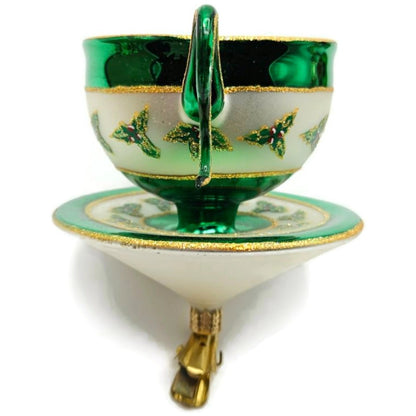 Christopher Radko Christmas Cups Holly Green Teacup Clip On Ornament 3010558