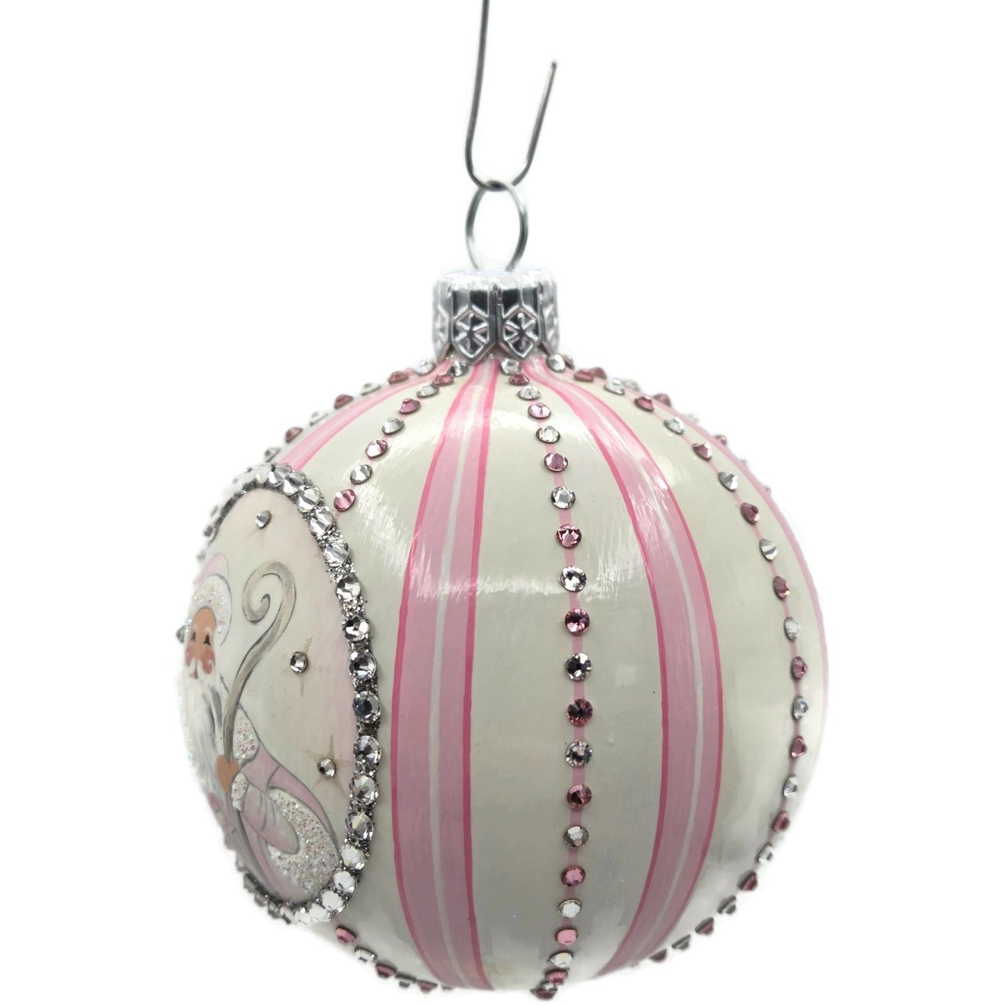 Patricia Breen Beguiling Orb Striped Pink Santa Claus Christmas Ornament CATZ VR