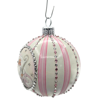 Patricia Breen Beguiling Orb Striped Pink Santa Claus Christmas Ornament CATZ VR