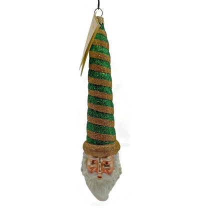 Patricia Breen Ornament Sucre Santa Green Gold Striped Christmas Holiday Tree