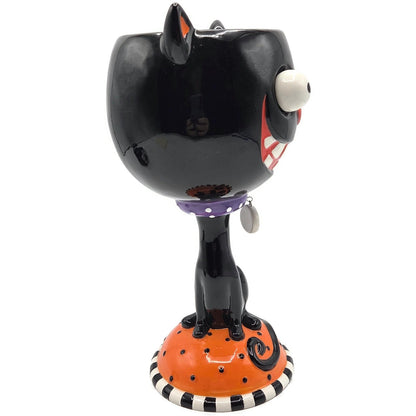 Department 56 Halloween Google Eye Black Cat Goblet Ceramic Candy Dish Party