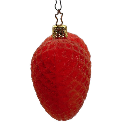 Inge Glass Ornament Red Glittered Waffle Heart Valentines Christmas Tree Decor