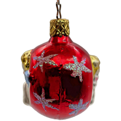 Inge Glass Ornament Cherub Angel Red Orb Stars Old World Christmas Tree Decor