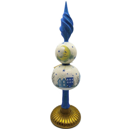 Patricia Breen Village Finial Blue Flame Prototype Moon Glittered Tree Topper