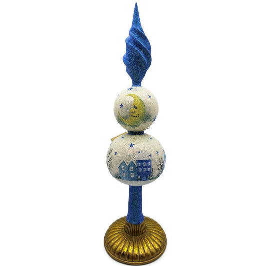 Patricia Breen Village Finial Blue Flame Prototype Moon Glittered Tree Topper