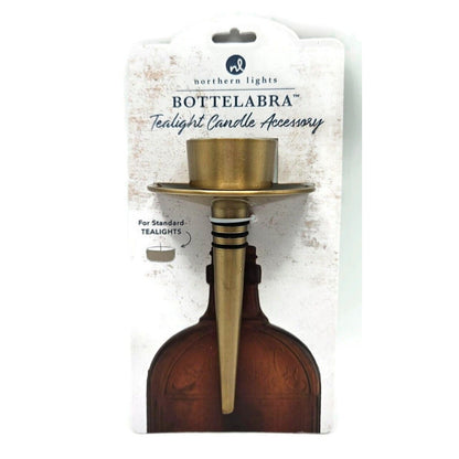 Northern Lights Bottelabra Gold Wine Bottle Tealight Candle Holder NEW