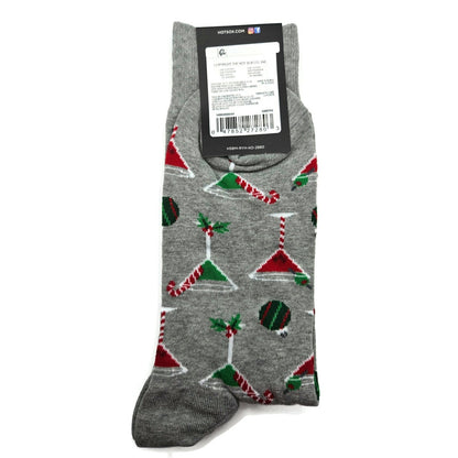 Hot Sox Gray Christmas Socks Martini Glass Candy Canes Holiday Stocking Stuffers