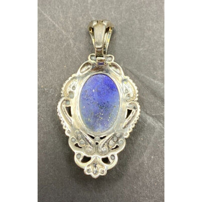 Carolyn Pollack Lapis Lazuli Oval Gemstone Pendant 925 Sterling Silver Filigree