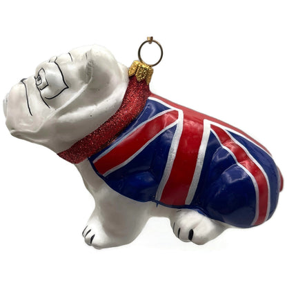 English Bulldog Union Jack Polish Glass Christmas Tree Ornament Dog England