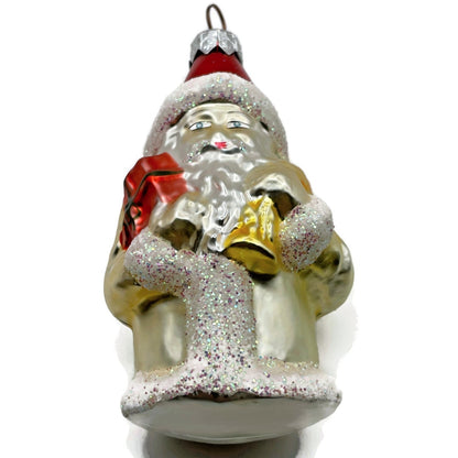 Christopher Radko Santa Claus In Yellow Gift Bag Christmas Tree Ornament 92-065