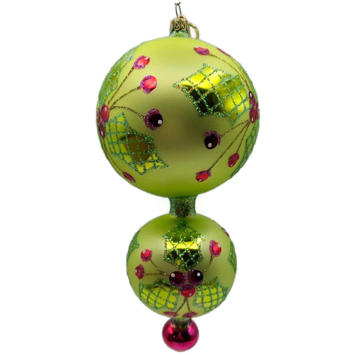 Majesty Glass Boughs of Hollywood Double Lime Green Christmas Tree Ornament