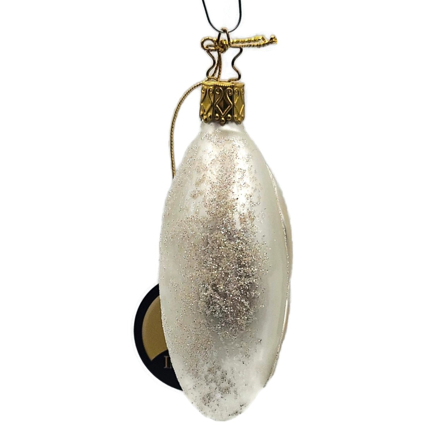 Inge Glass White Ribbon Glittered Glass Ornament German Christmas Tree Ornament