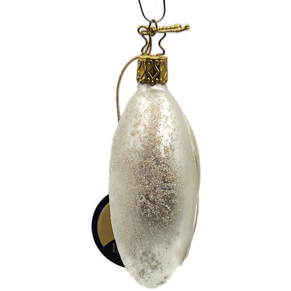 Inge Glass White Ribbon Glittered Glass Ornament German Christmas Tree Ornament