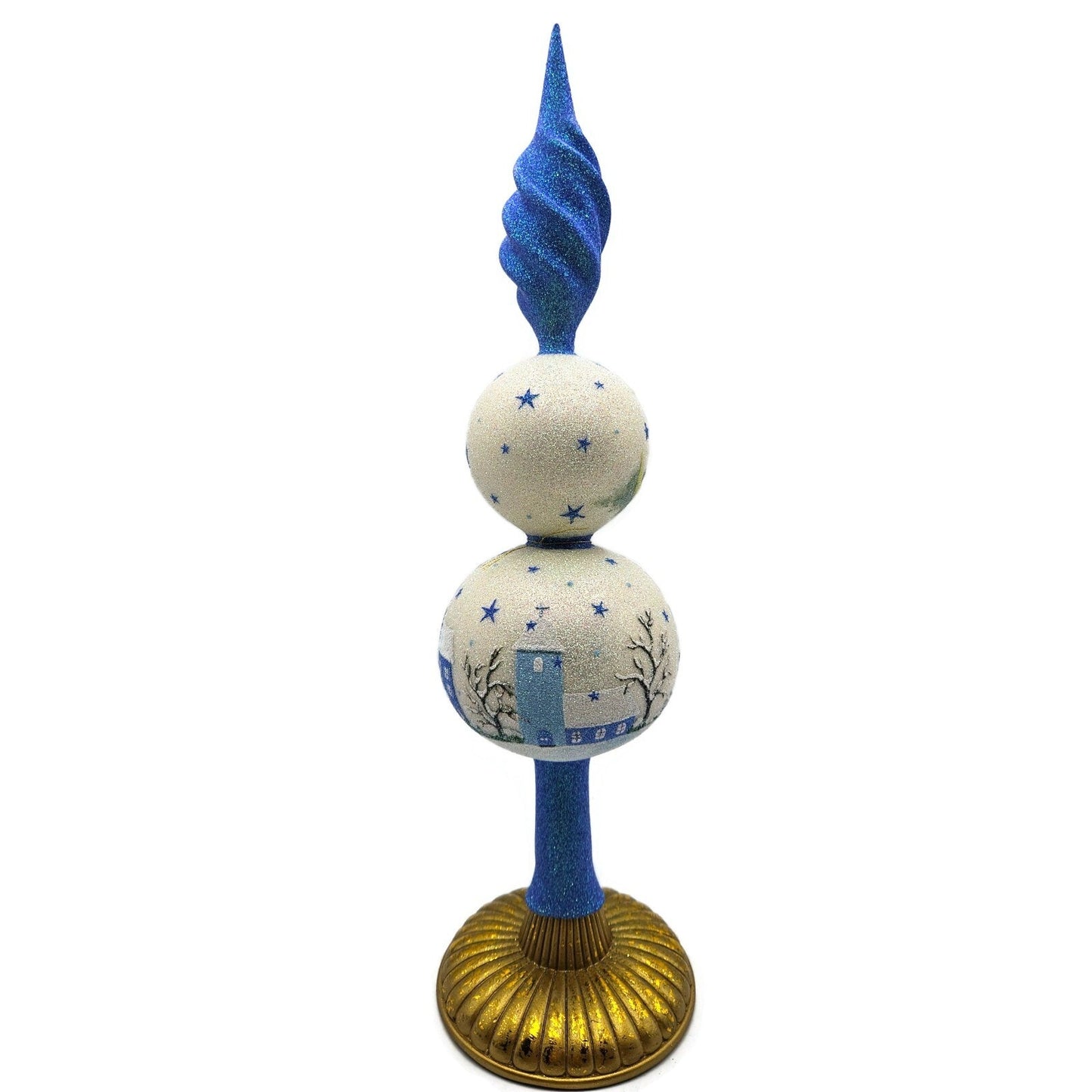 Patricia Breen Village Finial Blue Flame Prototype Moon Glittered Tree Topper