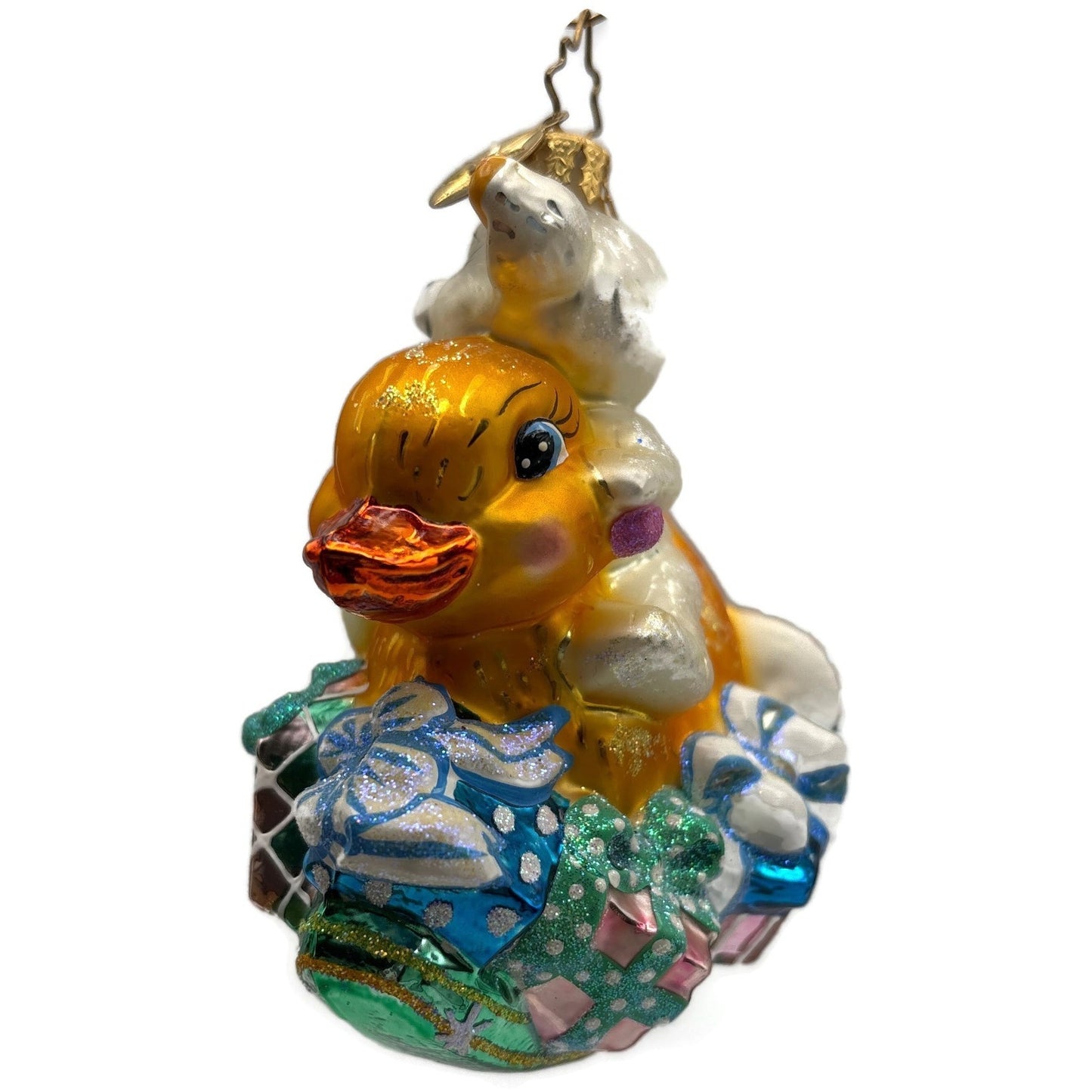 Christopher Radko 2007 Rockin Arrival Glass Bear Duck Christmas Ornament 3012095