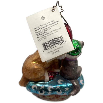 Christopher Radko Festive Furry Friends Dog Cat Christmas Tree Ornament 02-SP-95