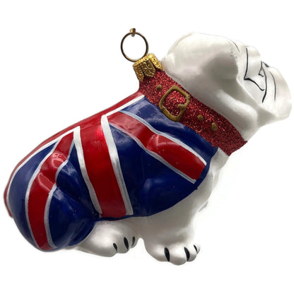 English Bulldog Union Jack Polish Glass Christmas Tree Ornament Dog England