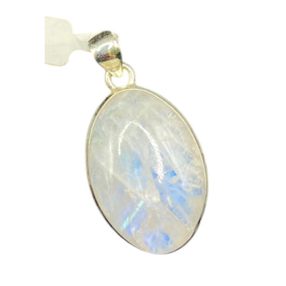 Rainbow Moonstone Pendant Oval Polished Crystal Gemstone Sterling Silver