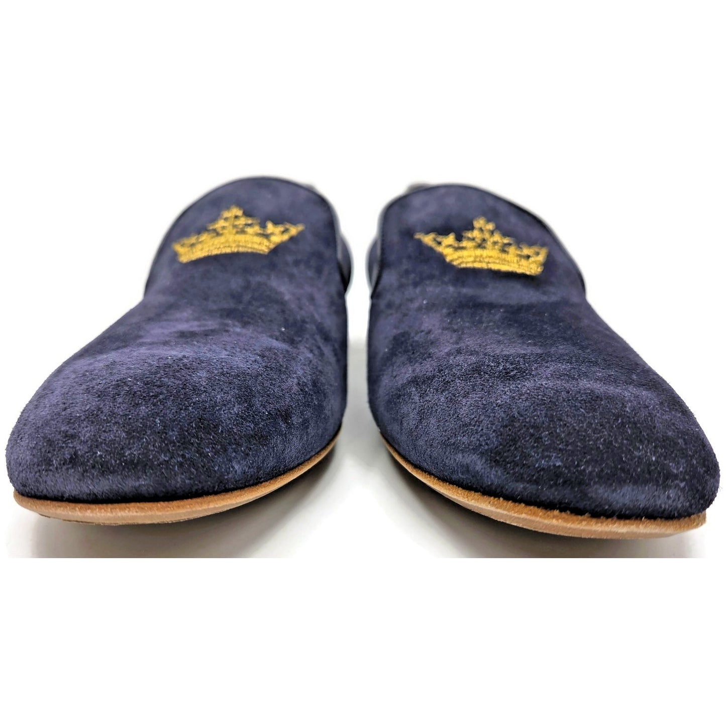 Churchs Flora 2 Dark Blue Suede Loafers Rare Crown Embroidered Luxury Shoes