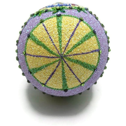 Patricia Breen Pansy Egg Yellow Green Striped Flowers Easter Ornament CATZ