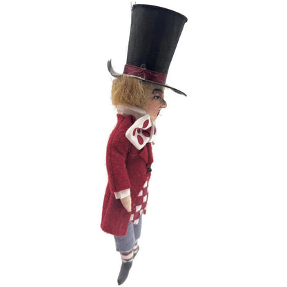 Gladys Boalt Mad Hatter Alice in Wonderland Red Fabric Christmas Ornament Signed