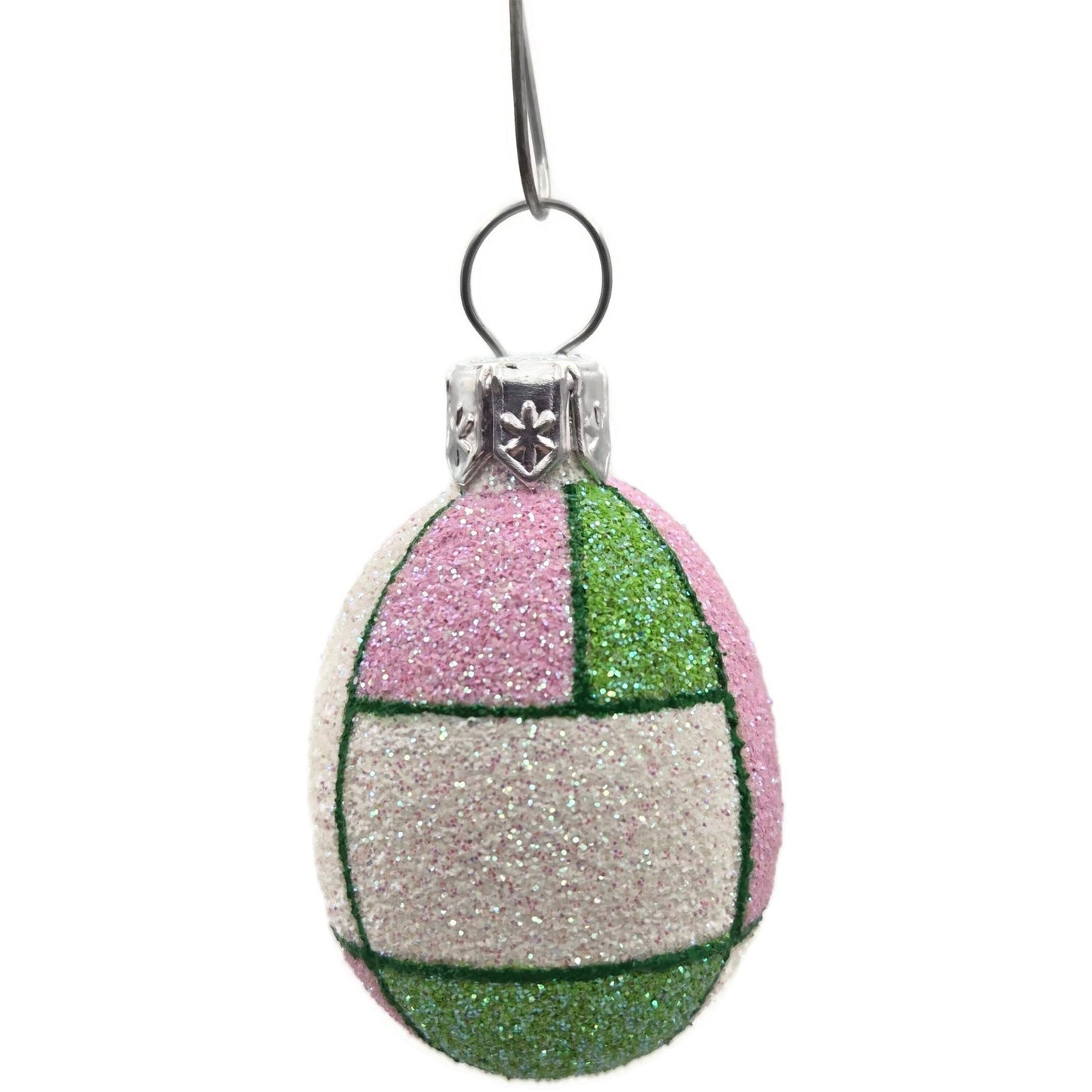 Patricia Breen Miniature Egg De Stijl Green Pink White Glitter Easter Ornament