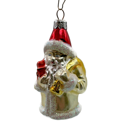 Christopher Radko Santa Claus In Yellow Gift Bag Christmas Tree Ornament 92-065