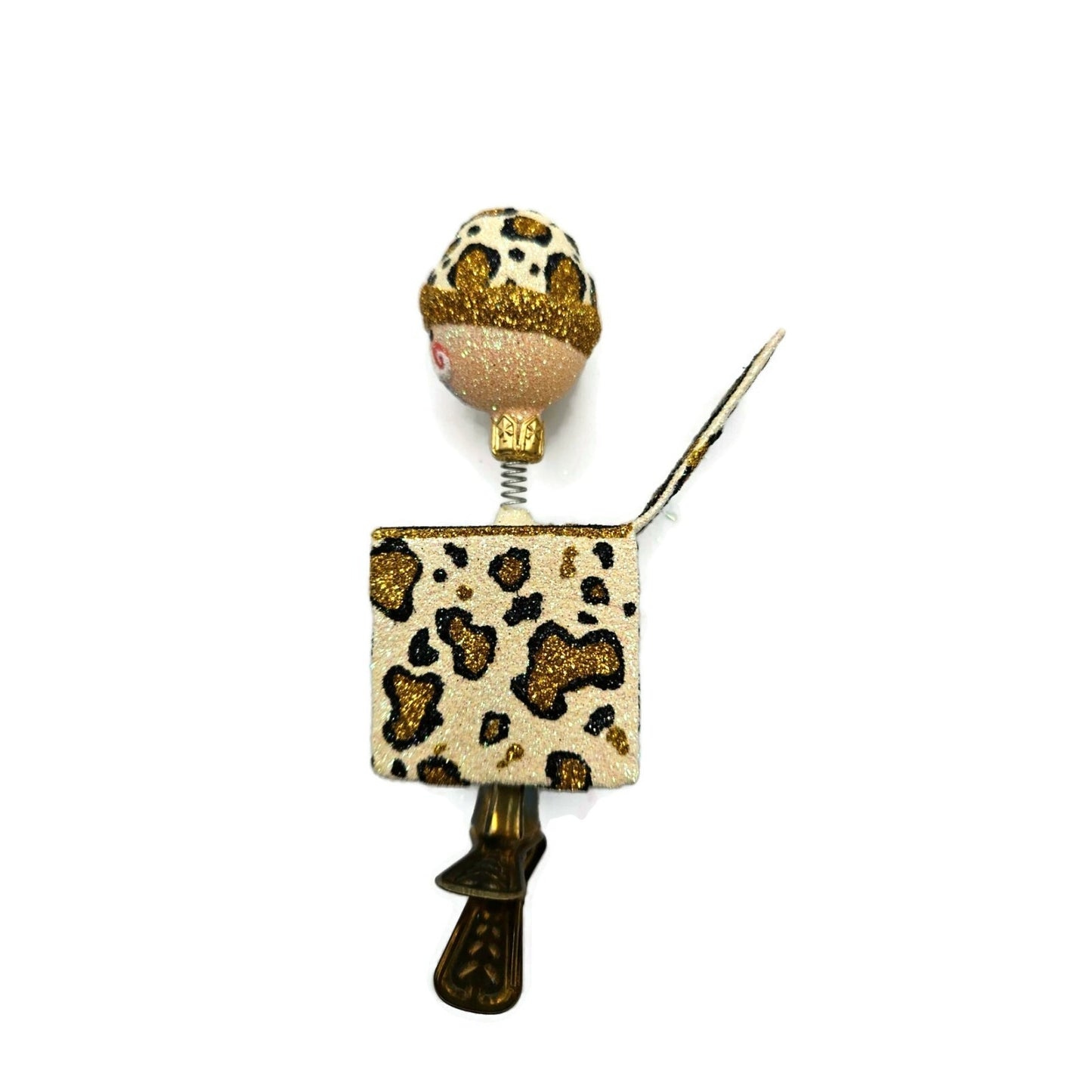 Patricia Breen Jolly Surprise Santa Head Leopard Animal Clip Christmas Ornament