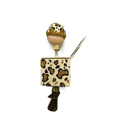 Patricia Breen Jolly Surprise Santa Head Leopard Animal Clip Christmas Ornament