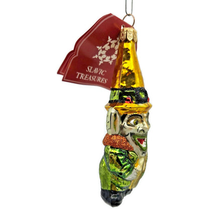 Slavic Treasures Halloween Witch Goblin Book Ornament Blown Glass Poland Rare