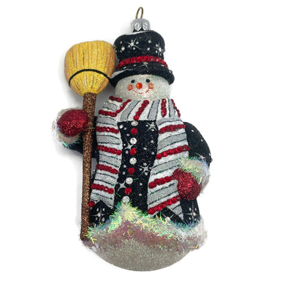 Patricia Breen Classical Snowman Black Striped Snowflakes Christmas Ornament