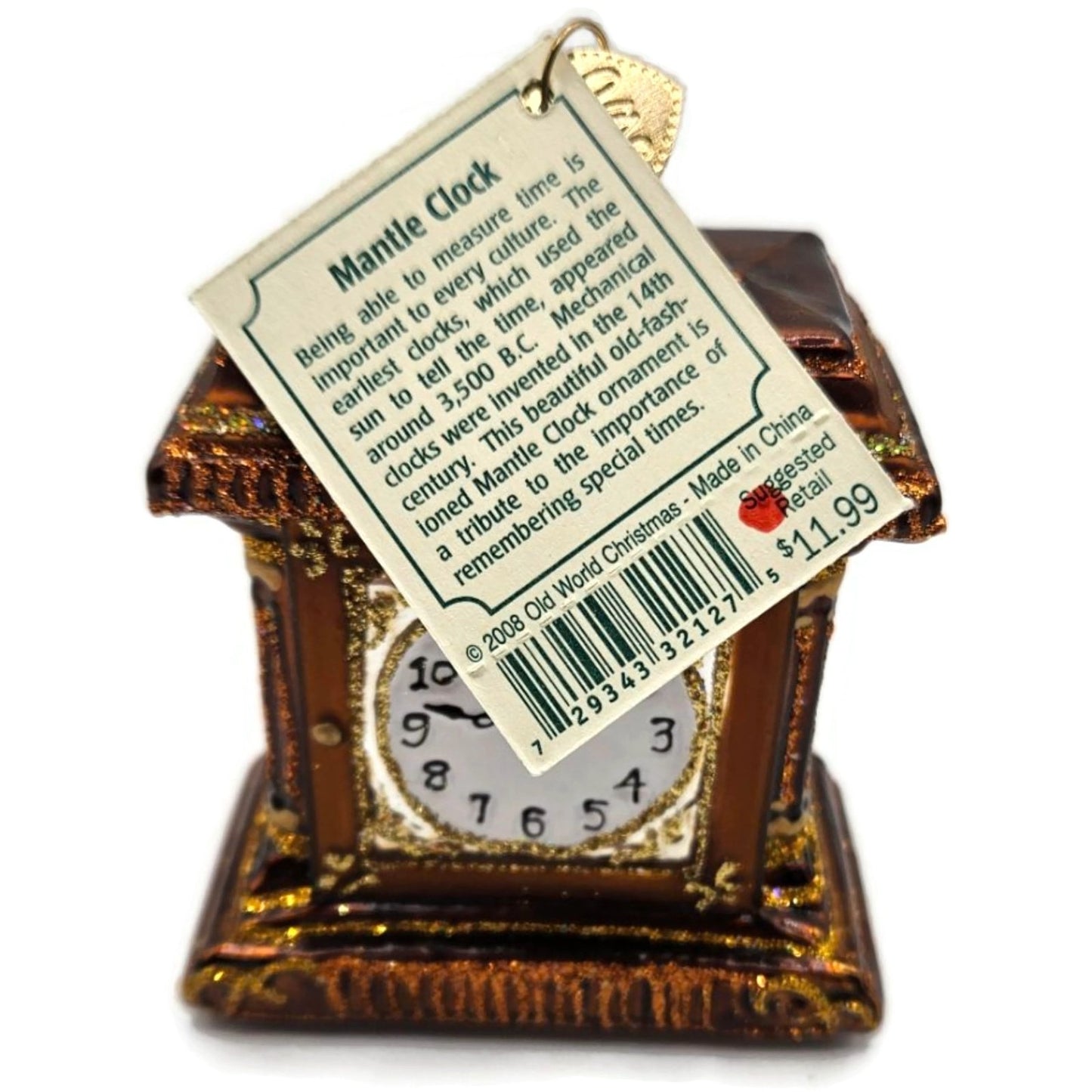 Mantel Time Clock Old Fashion Ornament OWC Old World Christmas Holiday Decor