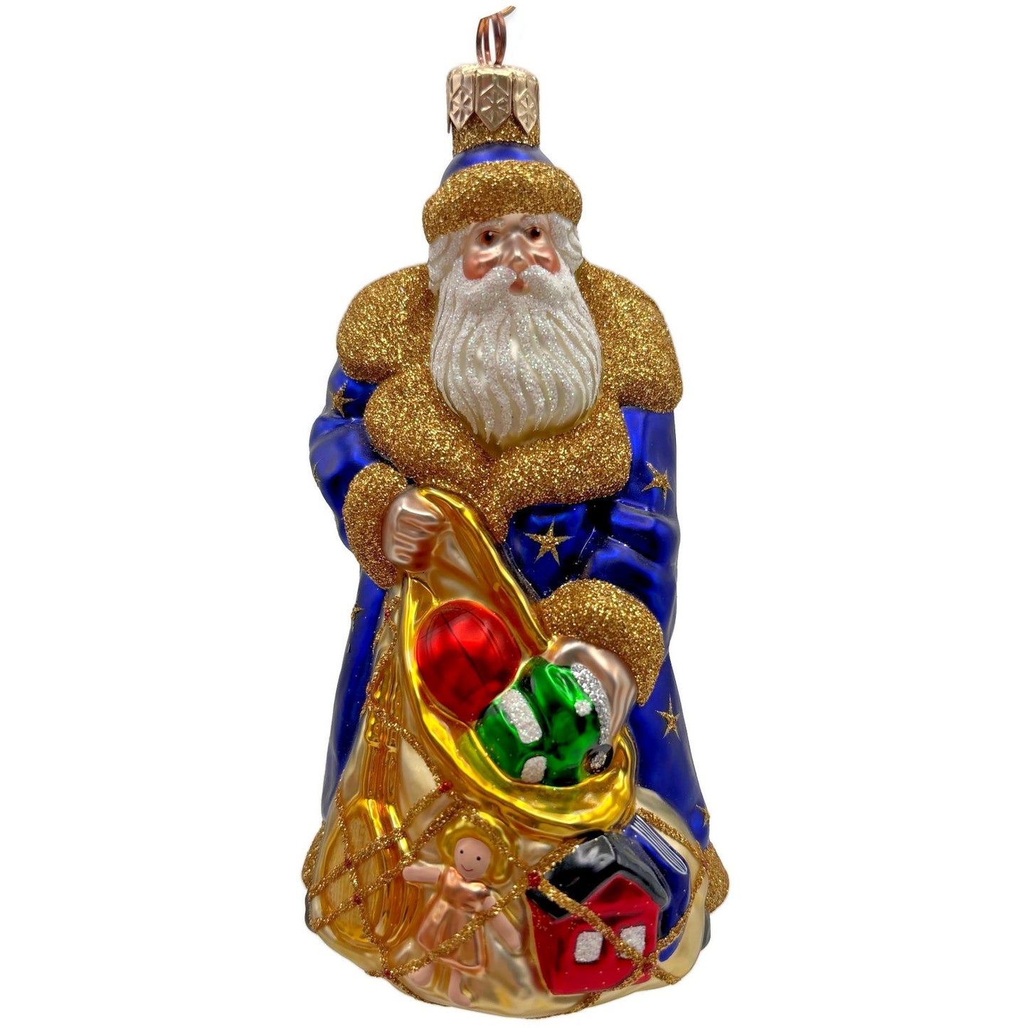 Patricia Breen Presents Blue Santa Claus Gifts Toys Stars Christmas Ornament