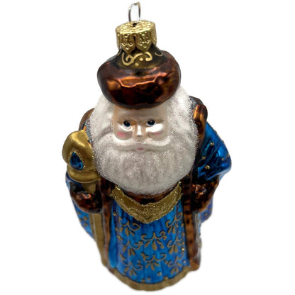 Santa Claus with Staff Blue Robe Gold Stars Christmas Tree Ornament