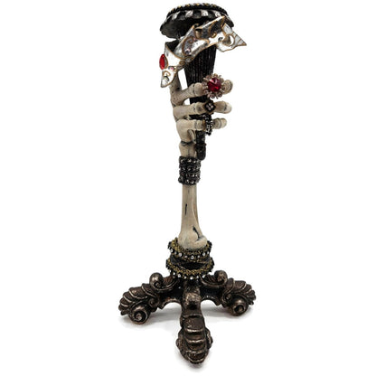 Katherine’s Collection Skeleton Hand Taper Candle Holders Pair Jeweled Rings 13"
