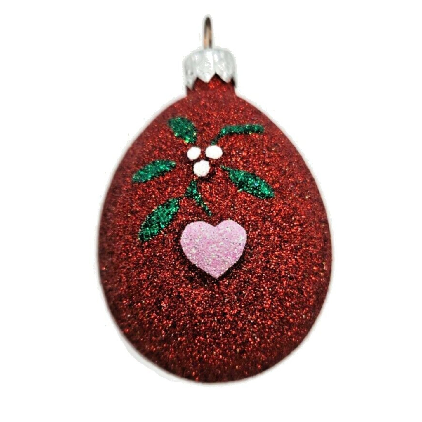 Patricia Breen Mistletoe Egg Red Pink Heart Christmas Holiday Glittered Ornament