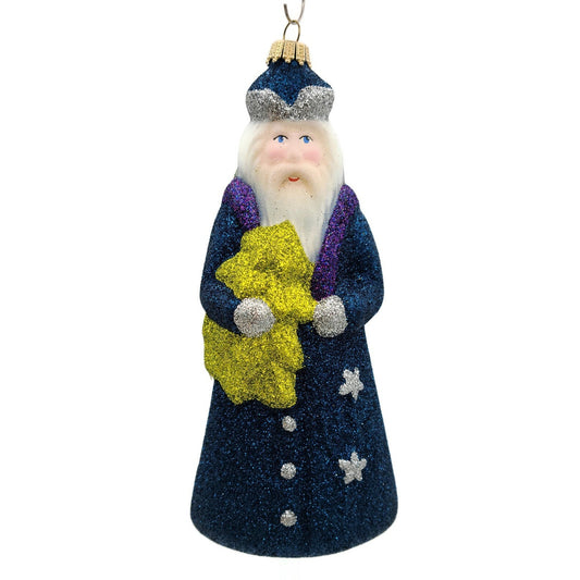 Larry Fraga Sapphire Santa Glitter Series Glittered Christmas Holiday Ornament