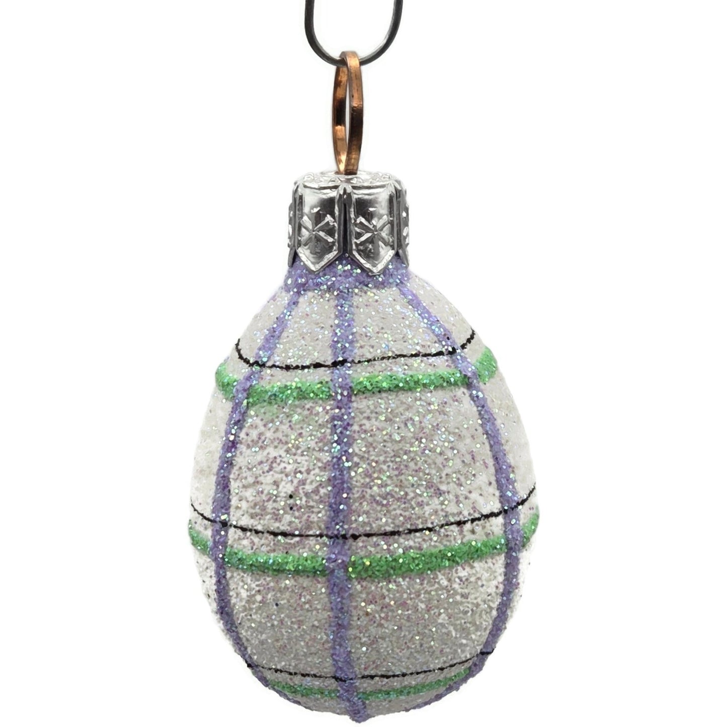 Patricia Breen Miniature Egg Plaid Stripe Double Glitter Glass Easter Ornament