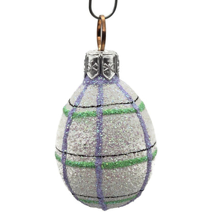 Patricia Breen Miniature Egg Plaid Stripe Double Glitter Glass Easter Ornament