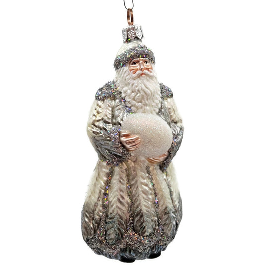 Patricia Breen Plumed Santa Claus Platinum Peacock Christmas Tree Ornament