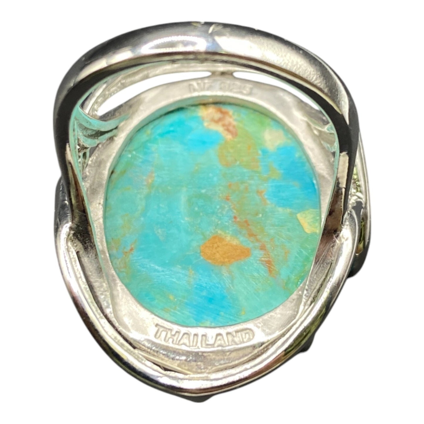 NF 925 Sterling Silver Ring Turquoise Oval Cabochon Blue Stone Size 9 Thailand