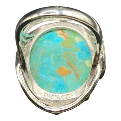 NF 925 Sterling Silver Ring Turquoise Oval Cabochon Blue Stone Size 9 Thailand