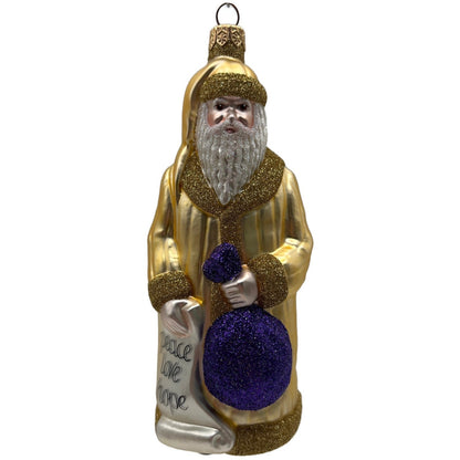 Patricia Breen Gift of the Season Gold Purple Bag Santa Claus Christmas Ornament