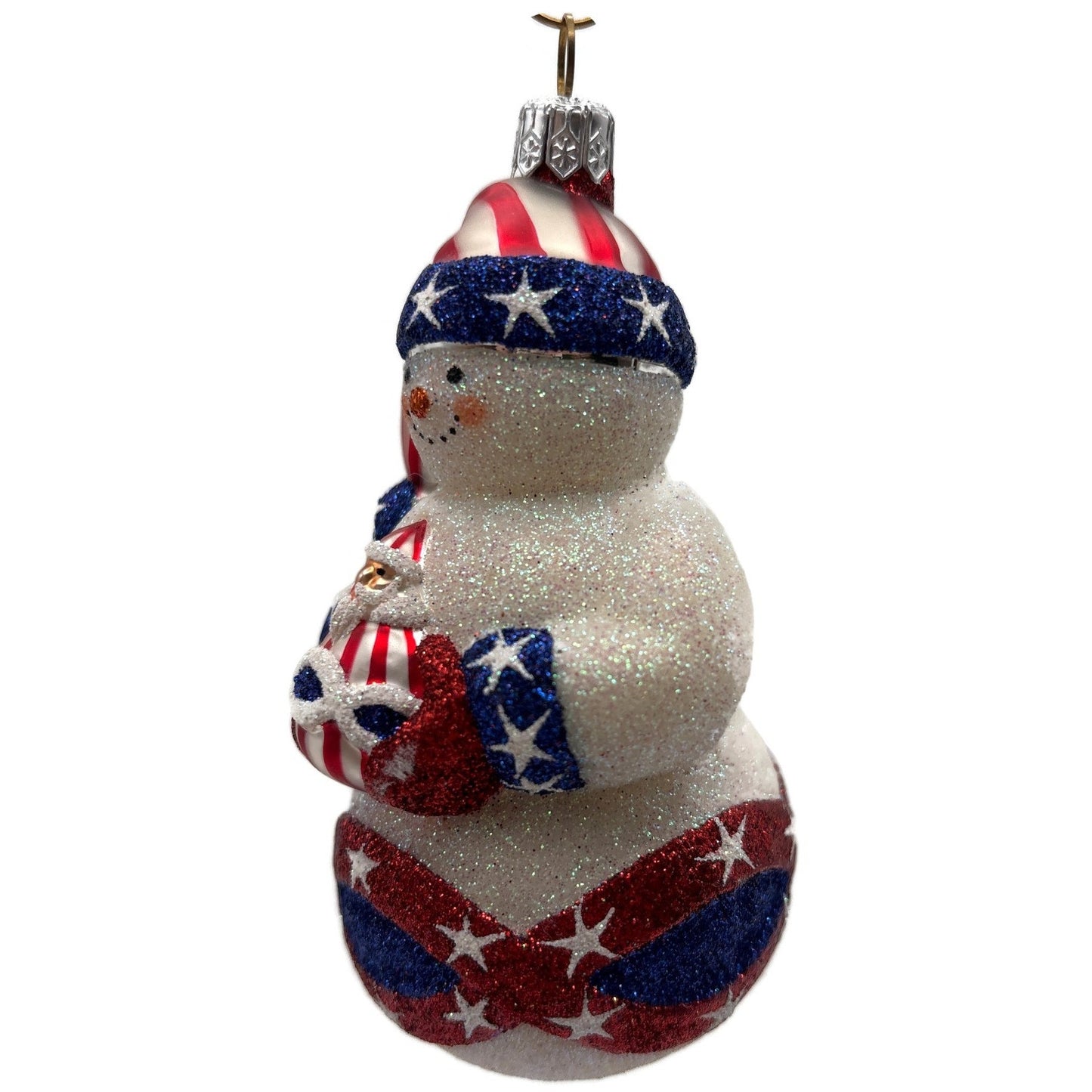 Patricia Breen Faberge Snowman Patriotic Striped Hat Stars Christmas Ornament NM